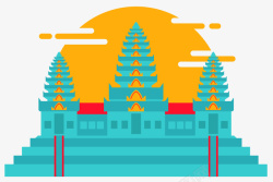 柬埔寨吴哥窟吴哥窟蓝色夕阳风景矢量图高清图片