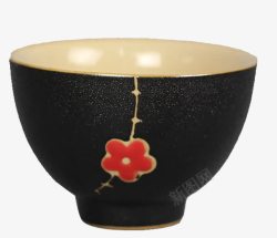 茶碗梅花装饰黑陶茶杯高清图片