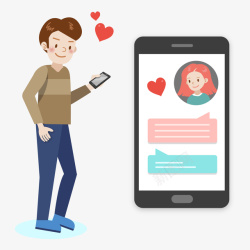 情侣男女发手机短信矢量图素材