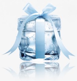 蓝色冰块杯酒创意合成效果透明的冰块蓝色蝴蝶结高清图片