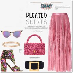 手绘皮带粉色裙子和包包高清图片