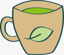 咖啡色茶叶线条茶杯素材