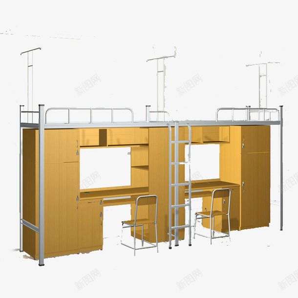 学校宿舍床png免抠素材_88icon https://88icon.com 上铺下桌 学校宿舍 宿舍 床 木制