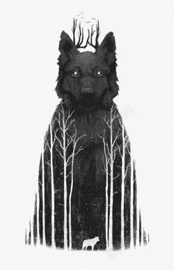 黑白夜晚背景狼高清图片