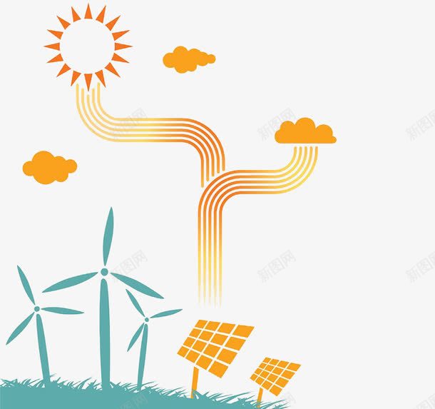 手绘风能太阳能png免抠素材_88icon https://88icon.com 发电 太阳能 手绘 涡轮机 风电 风能源 风车