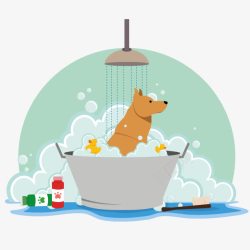 扁平化洗澡的宠物狗素材