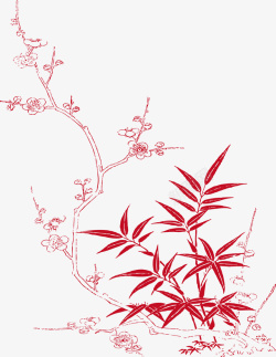 中国风红梅树枝矢量图素材