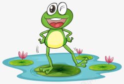 卡通水塘站在荷叶上的青蛙高清图片