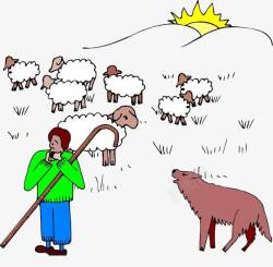 手绘牧羊人爱上草原高清图片