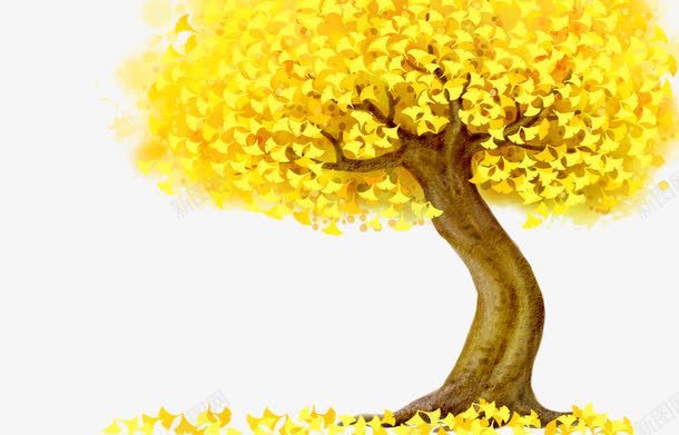 黄色的树png免抠素材_88icon https://88icon.com 卡通手绘 弯曲树干 树叶 银杏树 黄色