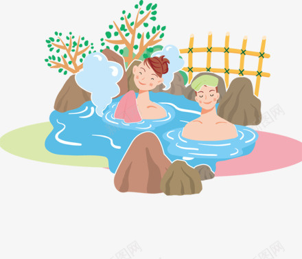 温泉洗浴png免抠素材_88icon https://88icon.com 卡通 女人 手绘 棕色 温泉 简图 粉色 蓝色