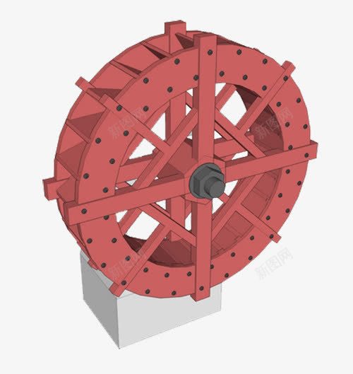 卡通红色水车png免抠素材_88icon https://88icon.com 旋转 水车 转动 风车
