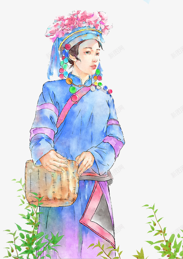 手绘采茶少女png免抠素材_88icon https://88icon.com 少女 少数民族 手绘 竹篓 茶叶 茶叶制作 蓝色 采茶 采茶姑娘 采茶插画