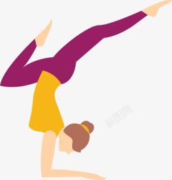 单色系插画倒立瑜伽运动的美丽女人高清图片