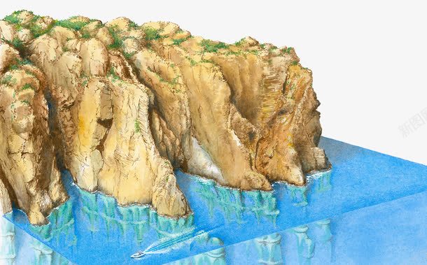 自然地理海岸线png免抠素材_88icon https://88icon.com 卡通山崖 山崖 岩层 海岸线 自然地理
