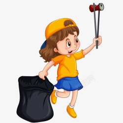 卡通环保的女孩人物矢量图素材