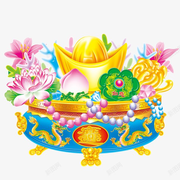 聚宝盆元素psd免抠素材_88icon https://88icon.com 吉祥 聚宝盆 聚宝盆图 花朵 金子