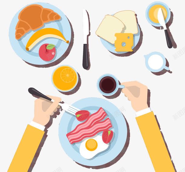 手绘卡通食物png免抠素材_88icon https://88icon.com 卡通 卡通吃早餐 咖啡 培根 手绘 牛奶 牛角包 用餐 盘子 芝士 西式早餐 面包 食物 餐具 饭菜