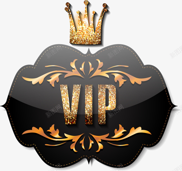 黑色vip徽章png免抠素材_88icon https://88icon.com VIP 标志图案 树藤植物 清新图案 皇冠 简约勋章 黑色徽章