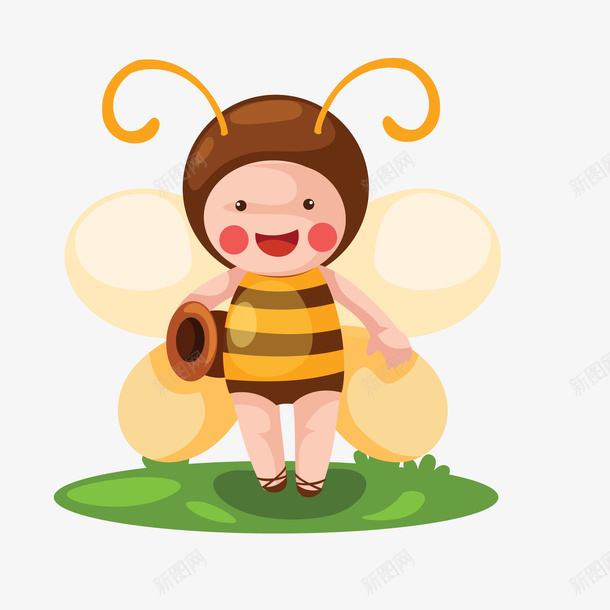 卡通穿小蜜蜂服装的儿童矢量图ai免抠素材_88icon https://88icon.com 儿童 儿童节 小蜜蜂 校园文化艺术节 矢量图 蜂类 表演 黄色
