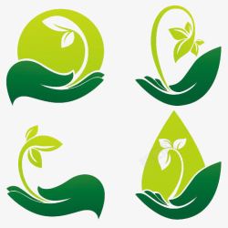 绿色的小树苗水滴手势环保标志高清图片