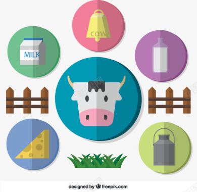 彩球铃铛牧场奶牛元素图标矢量图图标