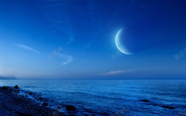 夜空下的海面月光海报背景背景
