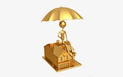 金色屋顶撑伞的小金人高清图片