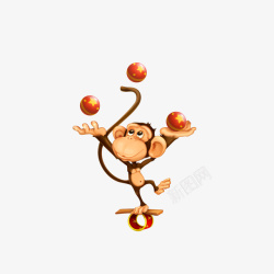 手绘小猴子玩球表演素材