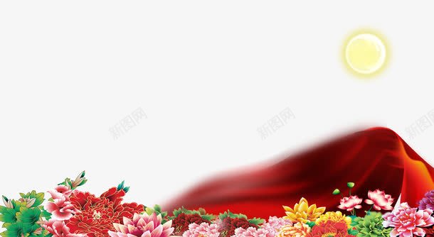 背景装饰png免抠素材_88icon https://88icon.com 中秋节 国庆节 彩带 活动素材 牡丹 红色 鲜花