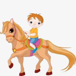 卡通手绘儿童骑马的素材