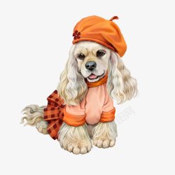 橘黄色小狗衣服手绘动物高清图片