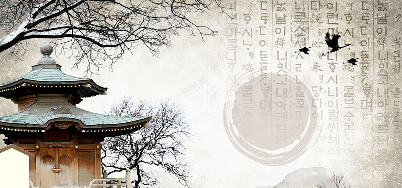 韩国风古典建筑背景banner背景