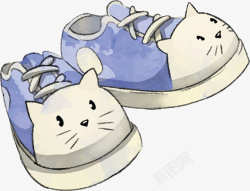 可爱猫咪蓝色婴儿鞋素材