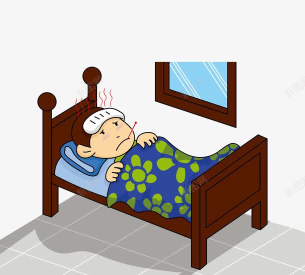 感冒了png免抠素材_88icon https://88icon.com 发烧 口含温度计 感冒 玻璃窗 躺在床上的孩子