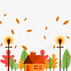 扁平化秋季房屋风景素材