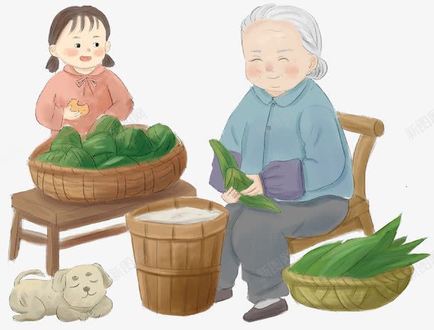 卡通守护端午包粽子插画png免抠素材_88icon https://88icon.com 五月五 包粽子 卡通手绘 手绘插画 端午节 粽子节