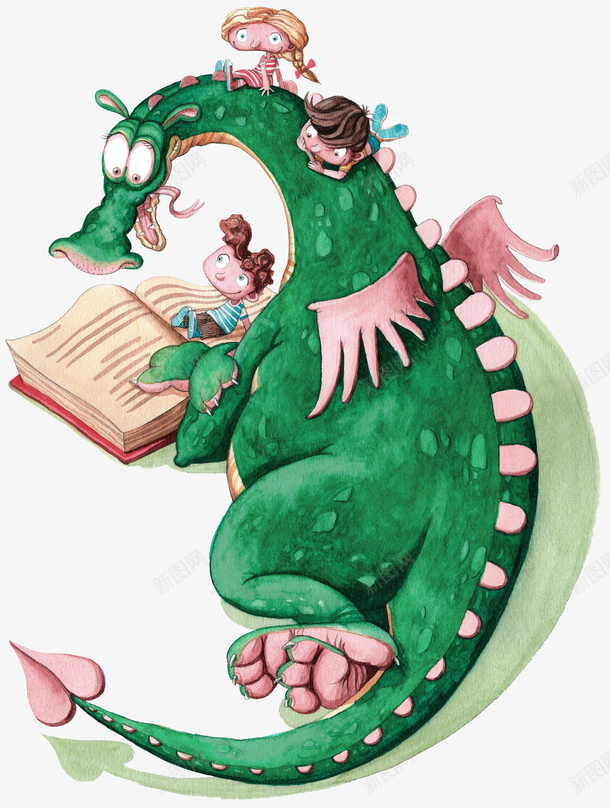 小孩与恐龙png免抠素材_88icon https://88icon.com 卡通人物 小女孩 小男孩 幸福 怪兽 恐龙 看书 讲故事