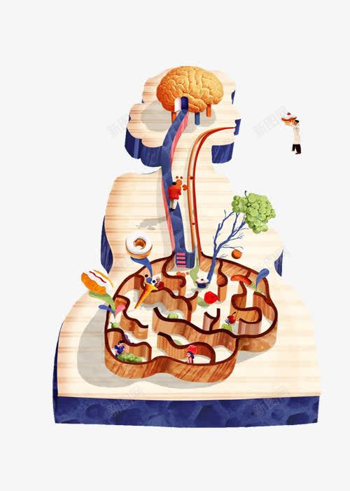 绘制大脑到肠道的运作png免抠素材_88icon https://88icon.com 医生 卡通肠道 大脑 手绘肠道设计 神经 肠道 迷宫