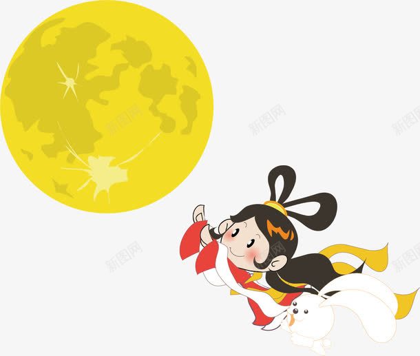 嫦娥奔月矢量图ai免抠素材_88icon https://88icon.com 中国神话 中秋 卡通 奔月 嫦娥 嫦娥奔月 月亮 矢量图