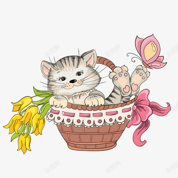 手绘猫咪花篮矢量图eps免抠素材_88icon https://88icon.com png免抠图 卡通 小猫咪 手绘 花儿 花篮 蝴蝶 蝴蝶结 矢量图