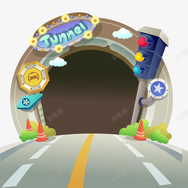 卡通创意隧道png免抠素材_88icon https://88icon.com 公路 创意 卡通 红绿灯 隧道设计