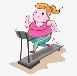 胖子在跑步机上减肥的女孩高清图片