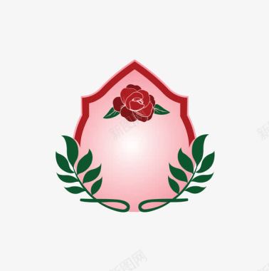 红色玫瑰花台灯手绘山茶花徽章图标图标