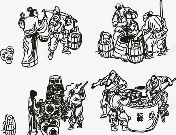 古代酿酒图插图元素png免抠素材_88icon https://88icon.com 书籍装帧 古代酿酒图 插图 黑色