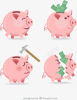 卡通粉色猪存钱罐素材