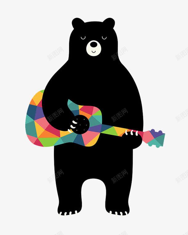 弹琴的熊图案png免抠素材_88icon https://88icon.com 创意图案 动物图案 弹琴的熊 黑熊
