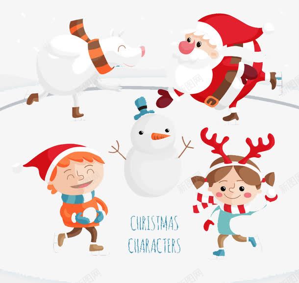 滑雪的圣诞老人和孩子矢量图ai免抠素材_88icon https://88icon.com 圣诞小孩 圣诞老人 孩子 滑雪的圣诞老人 雪人 矢量图
