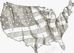 手绘美国国旗地图素材
