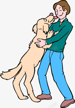 金毛卡通卡通插图大狗抱着主人高清图片
